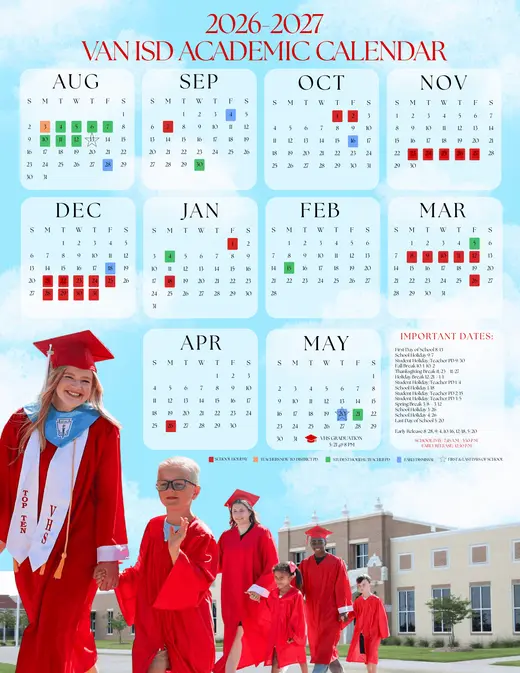 Van Independent School District 2026–2027 Academic Calendar Page 1