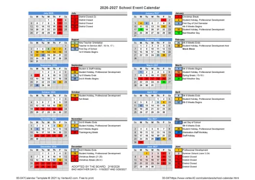 Waelder ISD 2026–2027 Academic Calendar Page 1