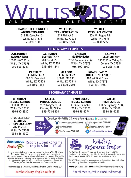 Willis ISD 2025–2026 Academic Calendar Page 2