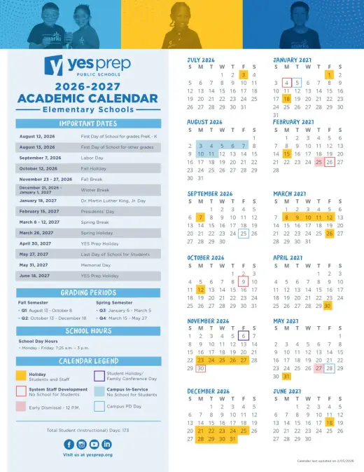 YES Prep Public Schools Inc 2026–2027 Academic Calendar Page 4