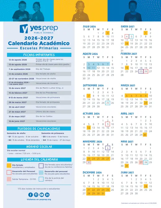 YES Prep Public Schools 2026–2027 Academic Calendar Page 2