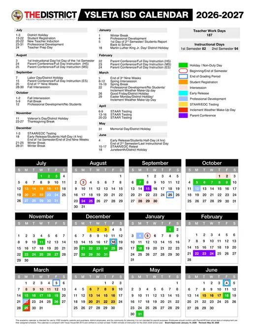 Ysleta ISD 2026–2027 Academic Calendar