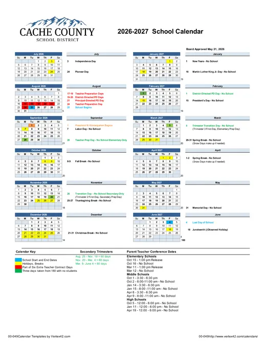 Cache County School District 2026–2027 Academic Calendar