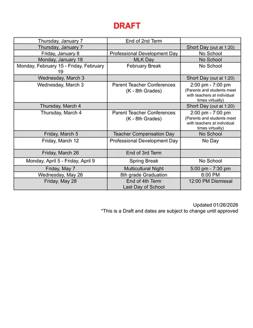 Channing Hall 2026–2027 Academic Calendar Page 2