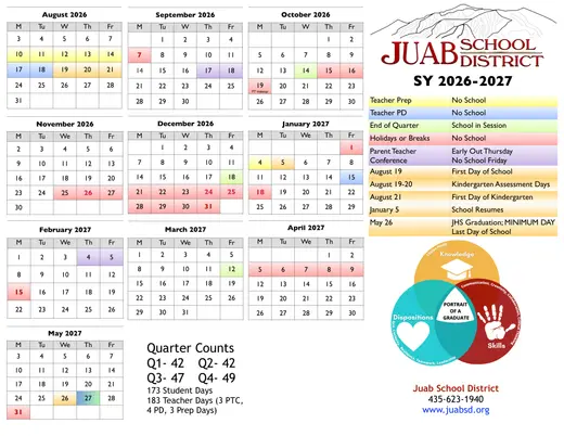 Juab School District 2026–2027 Academic Calendar