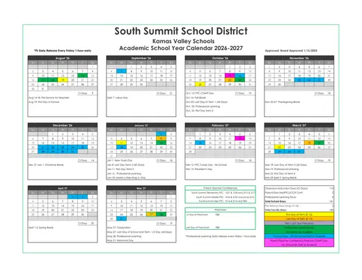 South Summit School District 2026–2027 Academic Calendar