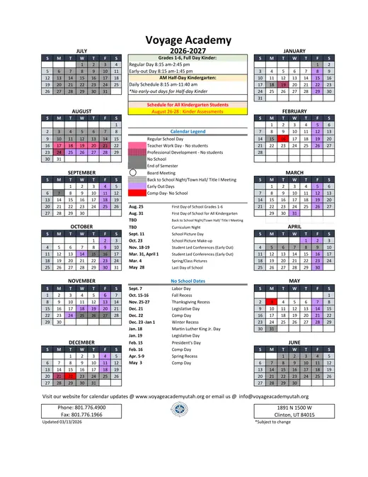 Voyage Academy 2026–2027 Academic Calendar