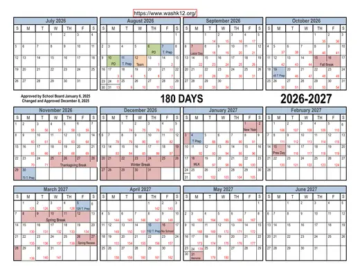 Washington School District 2026–2027 Academic Calendar