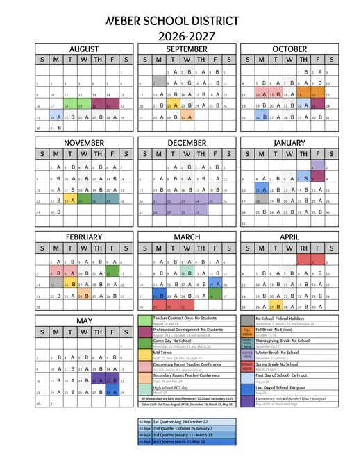 Weber School District 2026–2027 Academic Calendar