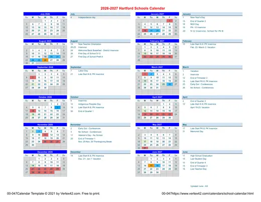 Hartford Schools 2026–2027 Academic Calendar