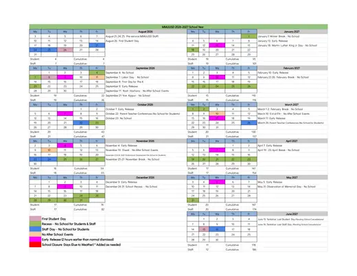 MMUUSD Mount Mansfield Unified Union School District 2026–2027 Academic Calendar