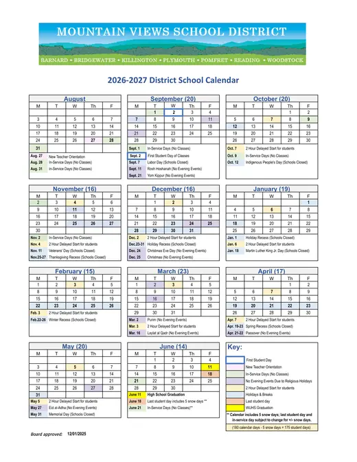 Mountain Views School District 2026–2027 Academic Calendar