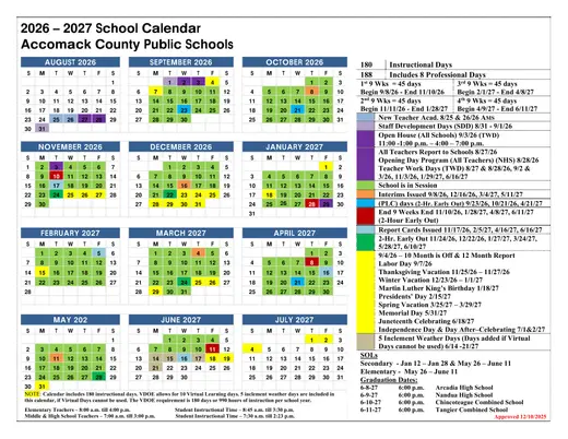Accomack County Public Schools 2026–2027 Academic Calendar