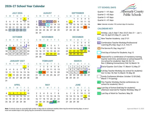 Albemarle County Public Schools 2026–2027 Academic Calendar
