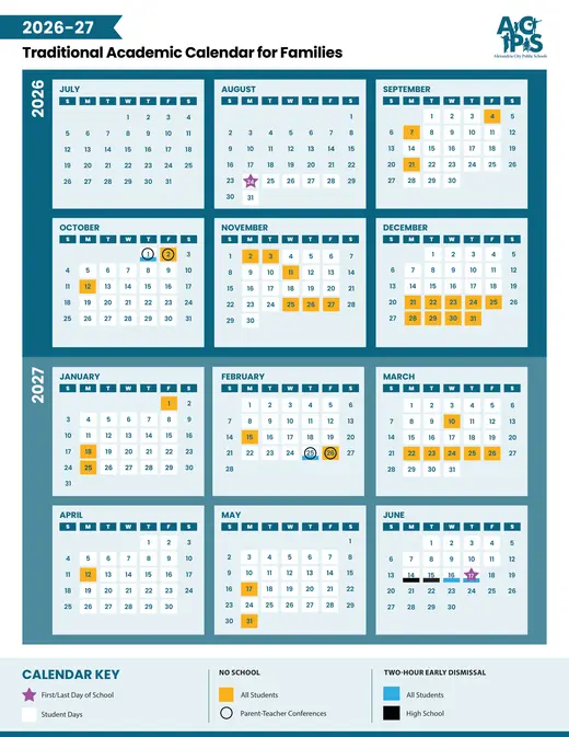 Alexandria City Public Schools 2026–2027 Academic Calendar Page 1