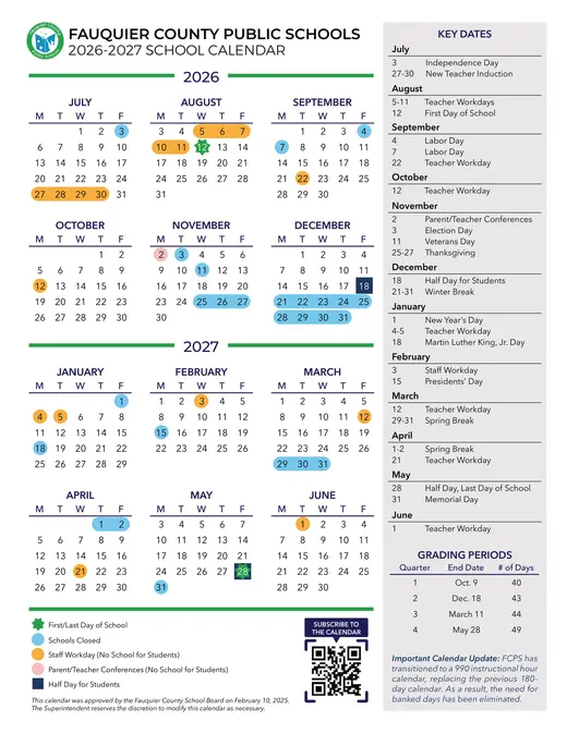 Fauquier County Public Schools 2026–2027 Academic Calendar