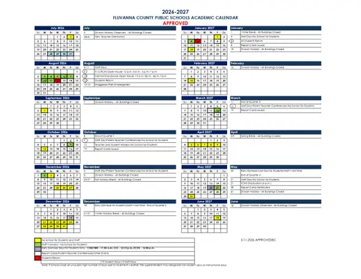 Fluvanna County Public Schools 2026–2027 Academic Calendar