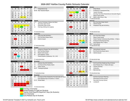 Halifax County Public Schools 2026–2027 Academic Calendar