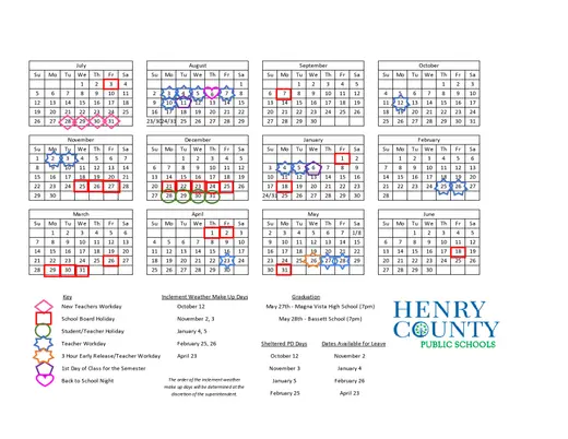 Henry County Public Schools 2026–2027 Academic Calendar