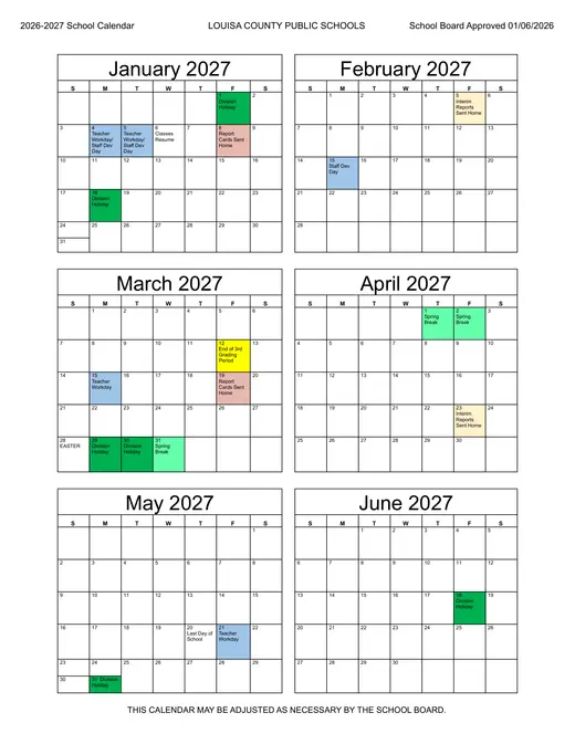 Louisa County Public Schools 2026–2027 Academic Calendar Page 2