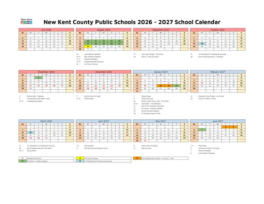 New Kent County Public Schools 2026–2027 Academic Calendar