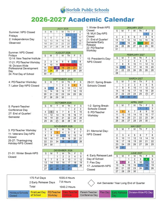 Norfolk Public Schools 2026–2027 Academic Calendar