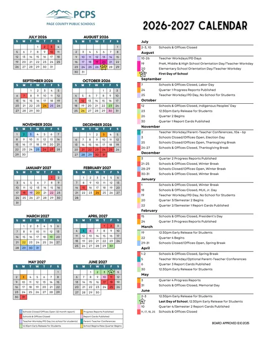 Page County Public Schools 2026–2027 Academic Calendar