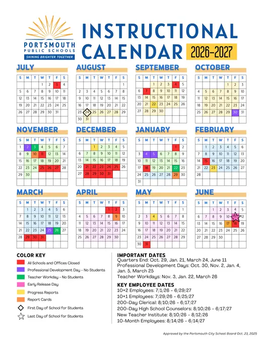 Portsmouth City Public Schools 2026–2027 Academic Calendar