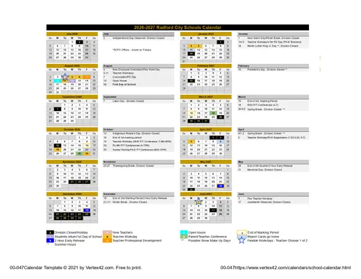 Radford City Schools 2026–2027 Academic Calendar