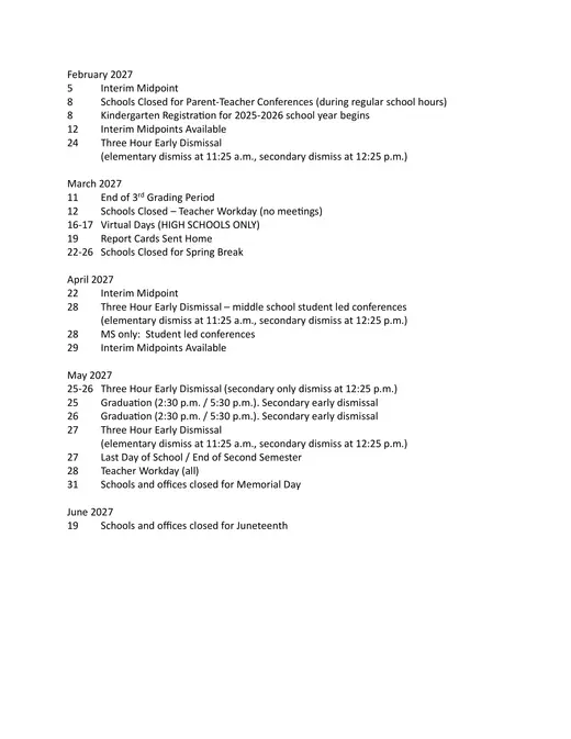 Roanoke County Public Schools 2026–2027 Academic Calendar Page 3