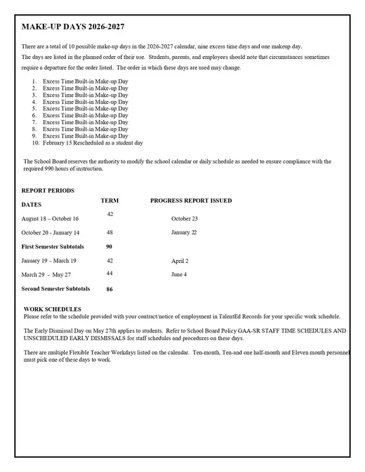 Salem City Schools 2026–2027 Academic Calendar Page 2