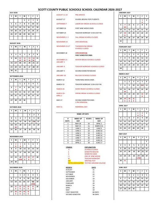 Scott County Public Schools 2026–2027 Academic Calendar