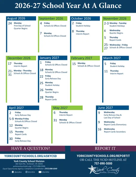 York County School Division 2026–2027 Academic Calendar Page 2