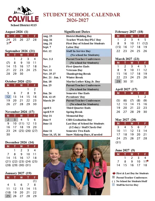 Colville School District #115 2026–2027 Academic Calendar