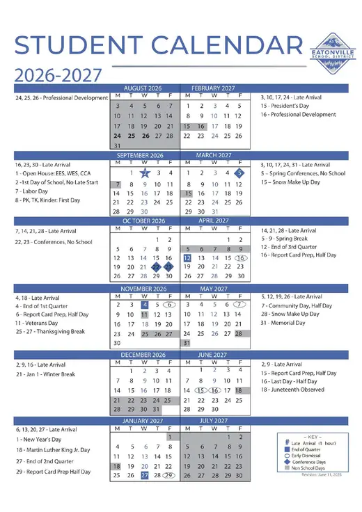 Eatonville School District 2026–2027 Academic Calendar