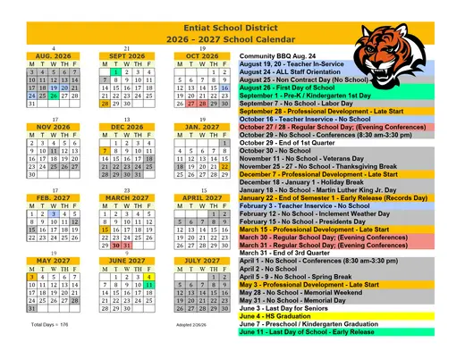 Entiat School District 2026–2027 Academic Calendar