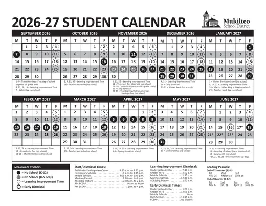 Mukilteo School District 2026–2027 Academic Calendar