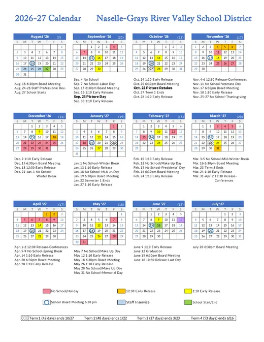 Naselle-Grays River Valley School District 2026–2027 Academic Calendar