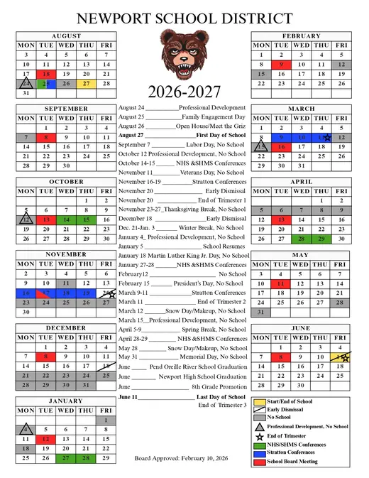 Newport School District 2026–2027 Academic Calendar