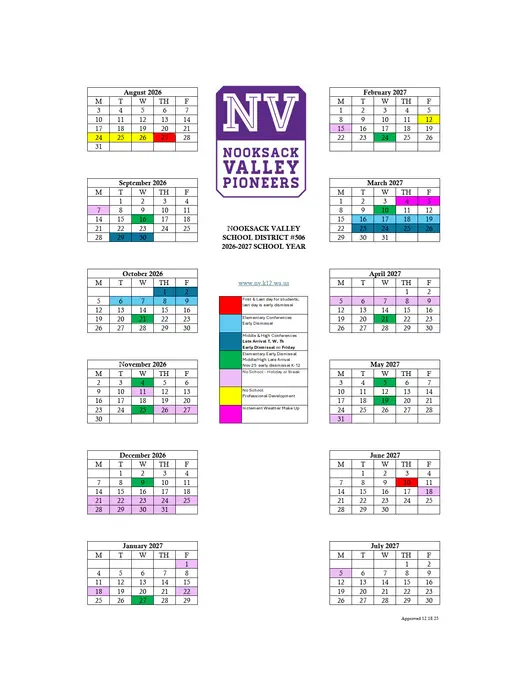 Nooksack Valley School District #506 2026–2027 Academic Calendar Page 1