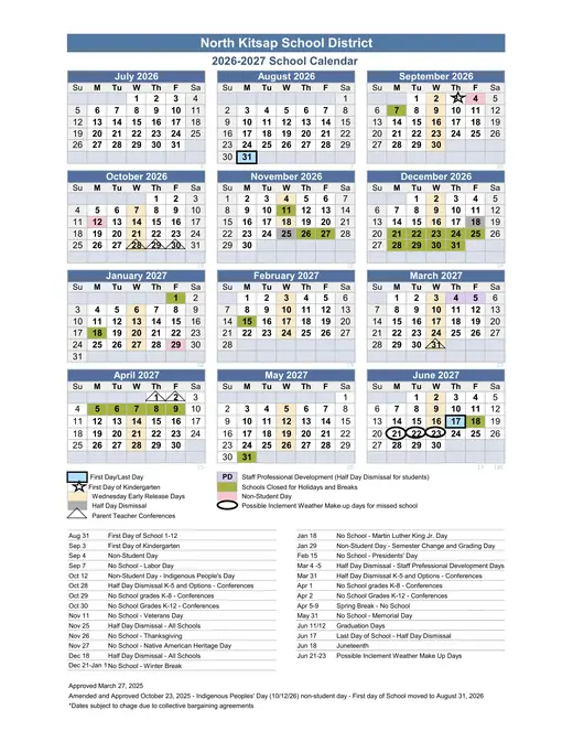 North Kitsap School District 2026–2027 Academic Calendar
