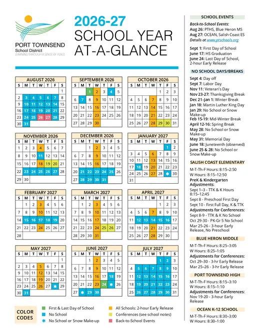 Port Townsend School District 2026–2027 Academic Calendar