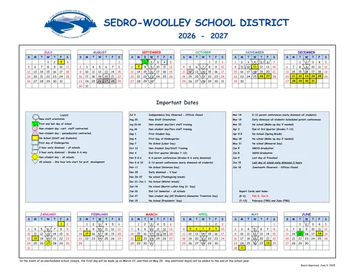 Sedro-Woolley School District 2026–2027 Academic Calendar