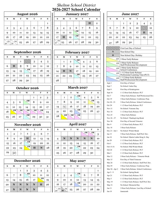 Shelton School District 2026–2027 Academic Calendar