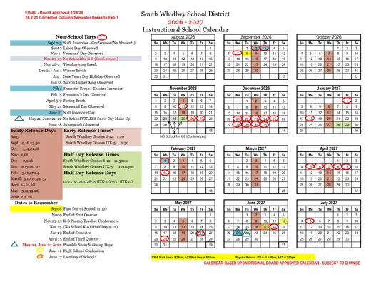 South Whidbey School District 2026–2027 Academic Calendar