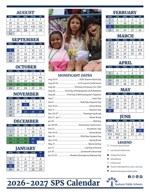 Spokane Public Schools 2026–2027 Academic Calendar