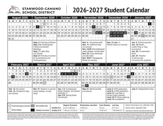 Stanwood-Camano School District 2026–2027 Academic Calendar
