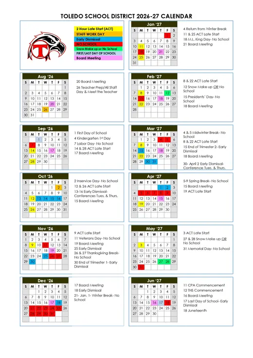 Toledo School District 2026–2027 Academic Calendar