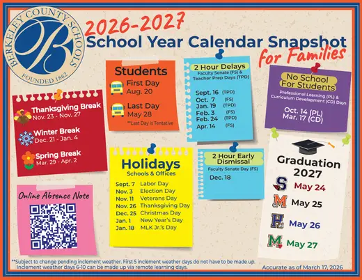 Berkeley County Schools 2026–2027 Academic Calendar
