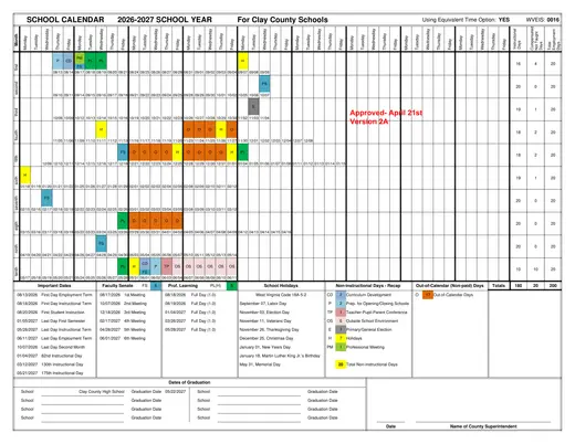 Clay County Schools 2026–2027 Academic Calendar